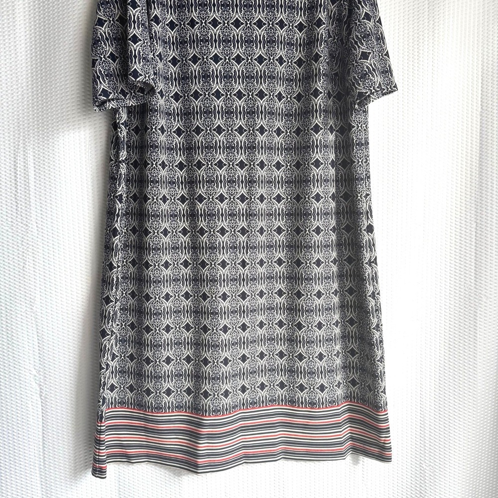 Women Geometric Print Dress Blue Cream Plus Size 22W Casual Workwear Midi Spring - Picture 4 of 8